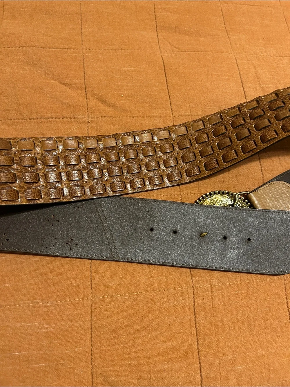 Chico's Wide Brown Leather Belt with Ornate Circular Buckle